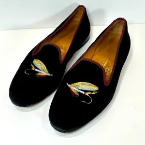 Stubbs &amp; Wootton Black Velvet Fly Fishing Lure Loafers Shoes Women Size 7