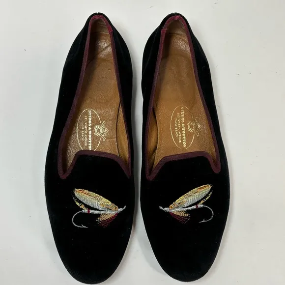Stubbs &amp; Wootton Black Velvet Fly Fishing Lure Loafers Shoes Women Size 7