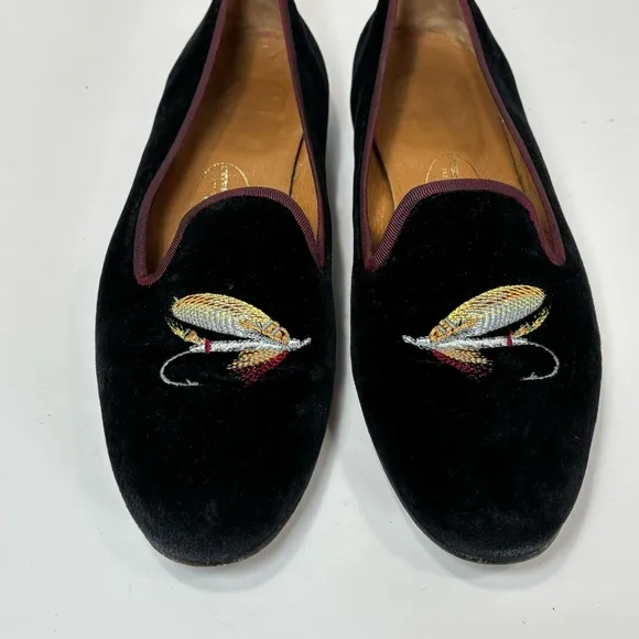 Stubbs &amp; Wootton Black Velvet Fly Fishing Lure Loafers Shoes Women Size 7