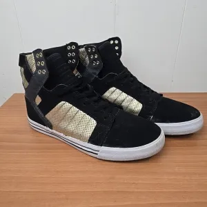 Supra Skytop Muska 001 Shoes Mens 12 Black Gold Suede Skateboarding Sneakers
