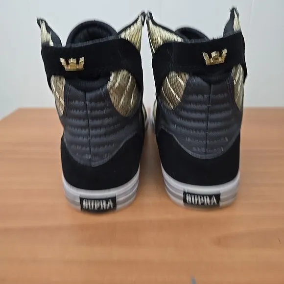 Supra Skytop Muska 001 Shoes Mens 12 Black Gold Suede Skateboarding Sneakers