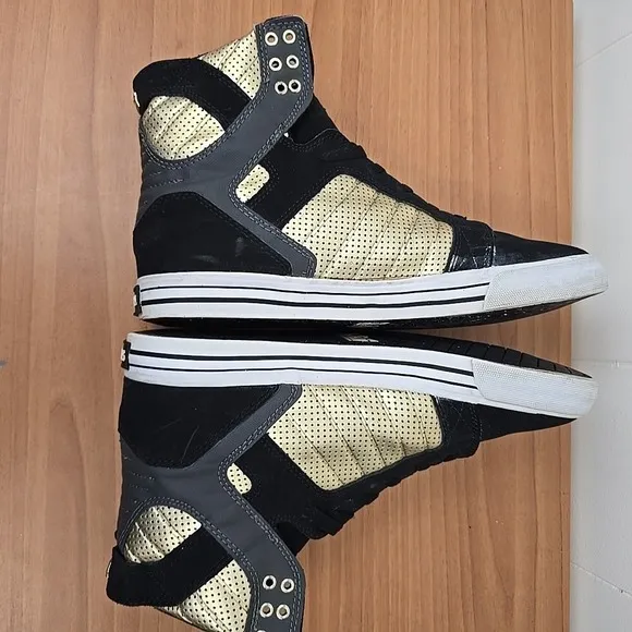 Supra Skytop Muska 001 Shoes Mens 12 Black Gold Suede Skateboarding Sneakers