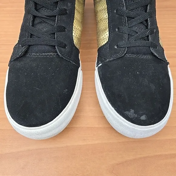 Supra Skytop Muska 001 Shoes Mens 12 Black Gold Suede Skateboarding Sneakers