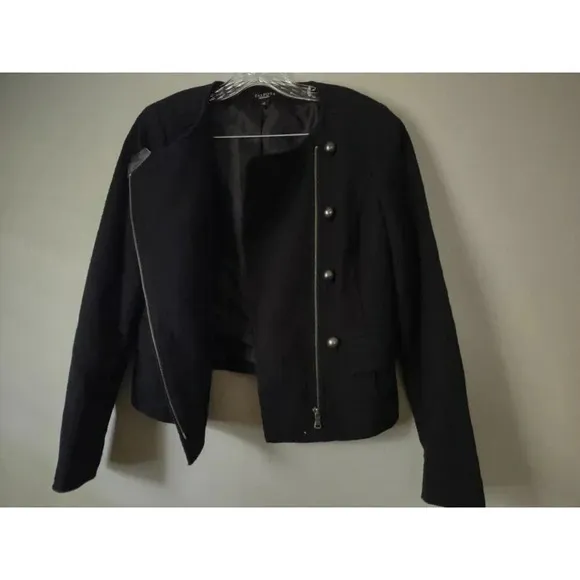 Talbot's Women's Sz 4 Black Jacket, Short, Double Breasted Zip Up Woven Texture