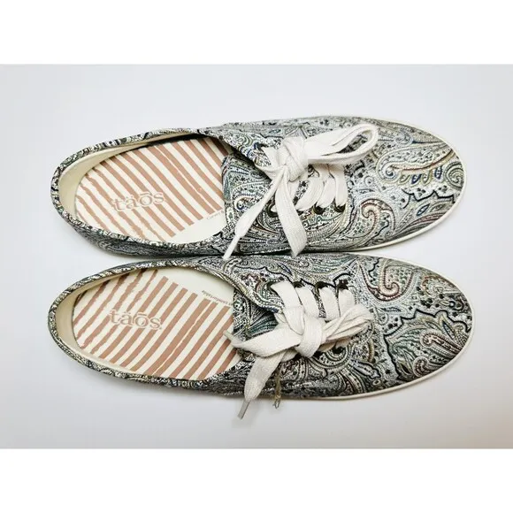TAOS Flat Lace Up Guest Star Natural Paisley Canvas Sneaker Shoes Women's 9
