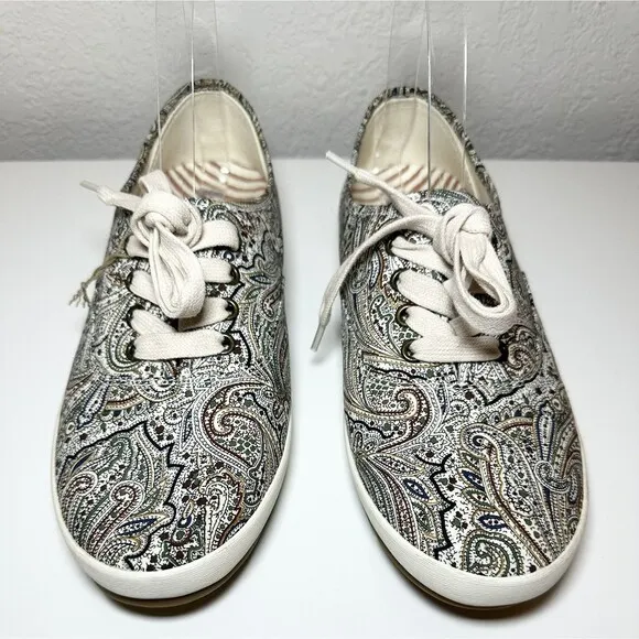 TAOS Flat Lace Up Guest Star Natural Paisley Canvas Sneaker Shoes Women's 9