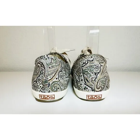 TAOS Flat Lace Up Guest Star Natural Paisley Canvas Sneaker Shoes Women's 9
