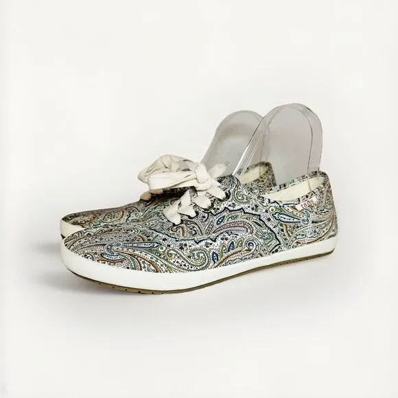 TAOS Flat Lace Up Guest Star Natural Paisley Canvas Sneaker Shoes Women's 9