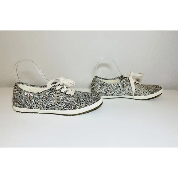 TAOS Flat Lace Up Guest Star Natural Paisley Canvas Sneaker Shoes Women's 9