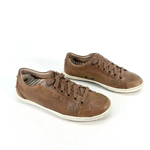 Taos Shoes Womens 7 Brown Freedom Sneakers Leather Low Top Lace-Up Comfort Studs