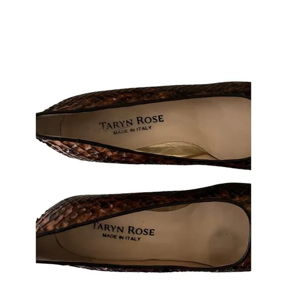 Taryn Rose Women 38N Heels Brown Snakeskin Block Heel Square Toe Comfort