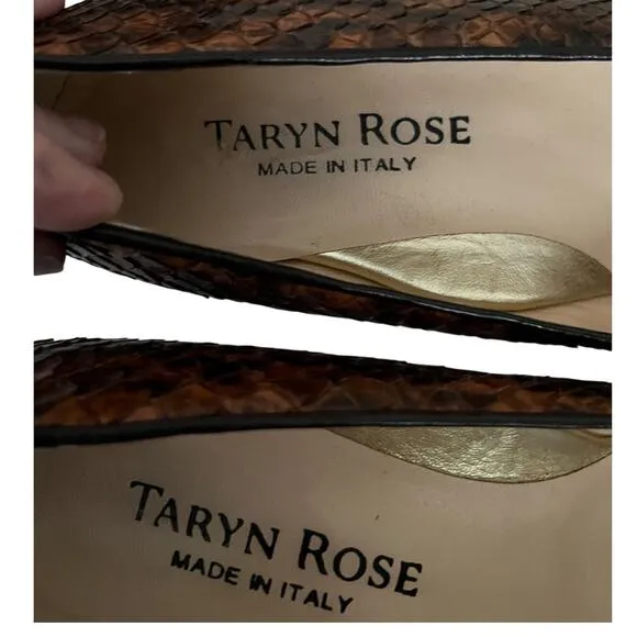 Taryn Rose Women 38N Heels Brown Snakeskin Block Heel Square Toe Comfort