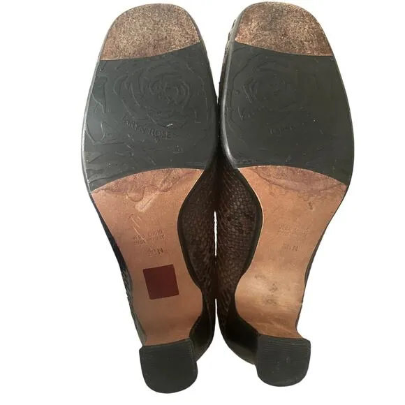 Taryn Rose Women 38N Heels Brown Snakeskin Block Heel Square Toe Comfort