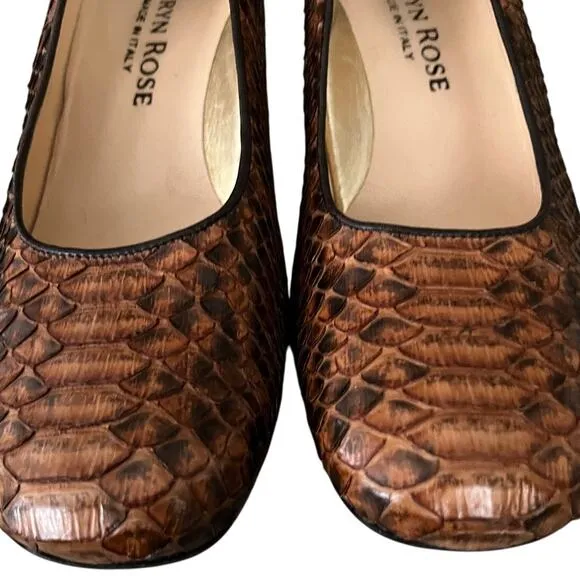 Taryn Rose Women 38N Heels Brown Snakeskin Block Heel Square Toe Comfort