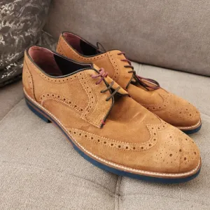 TED BAKER Brown Perforated Leather Suede  Wingtip Lace Up Shoes 10