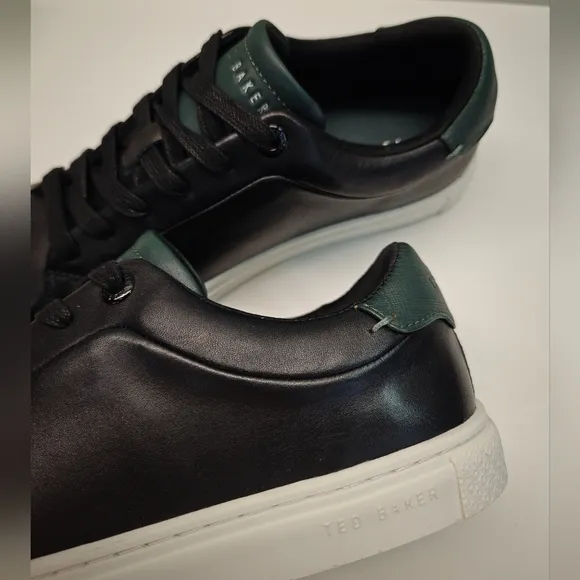 Ted Baker Robberto Sneaker Classic Casual Leather Black Green Sneakers Men's 8