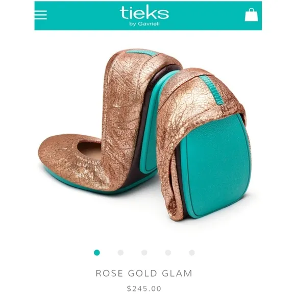 Tieks Rose Gold Glam Ballet Flats Size 7 Leather