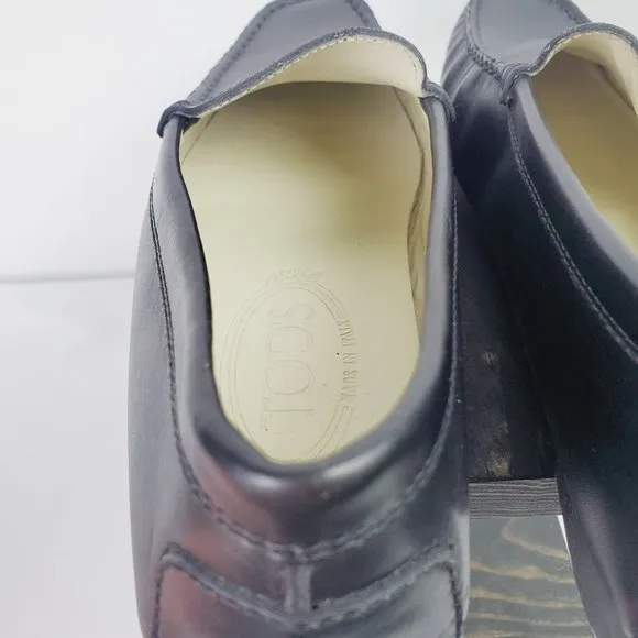 Tods Black Leather Loafers 5 1/2