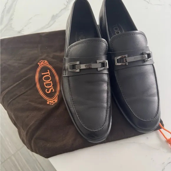TOD'S Black Leather Loafers for Men