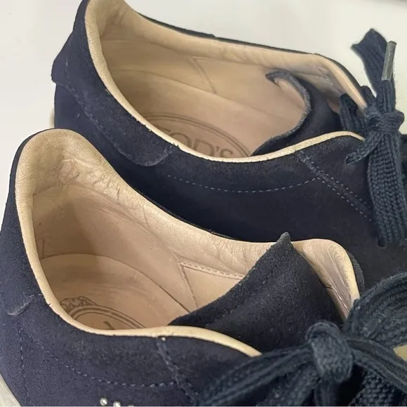 TOD’S Cassetta Leggera Suede Leather Sneakers Navy Blue Lace Up Size 9