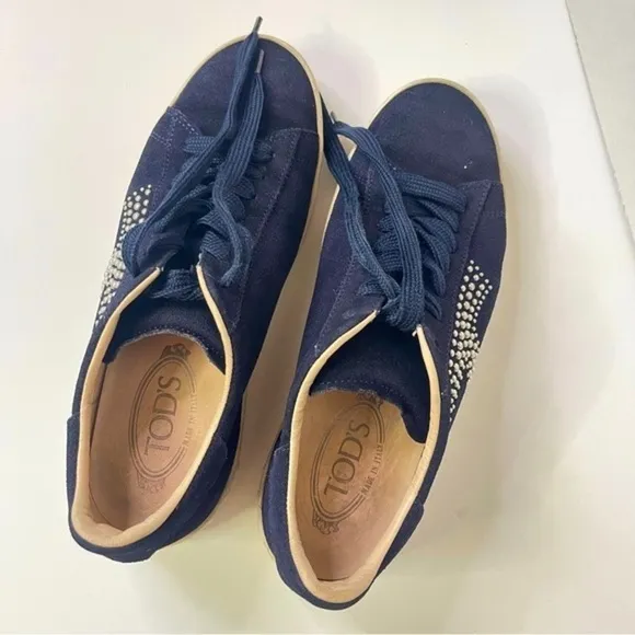 TOD’S Cassetta Leggera Suede Leather Sneakers Navy Blue Lace Up Size 9