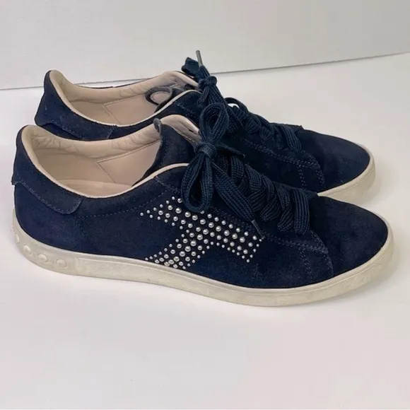 TOD’S Cassetta Leggera Suede Leather Sneakers Navy Blue Lace Up Size 9