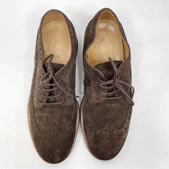 Tod’s Derby Lace-Up Shoes Brown Suede US Mens SZ 6