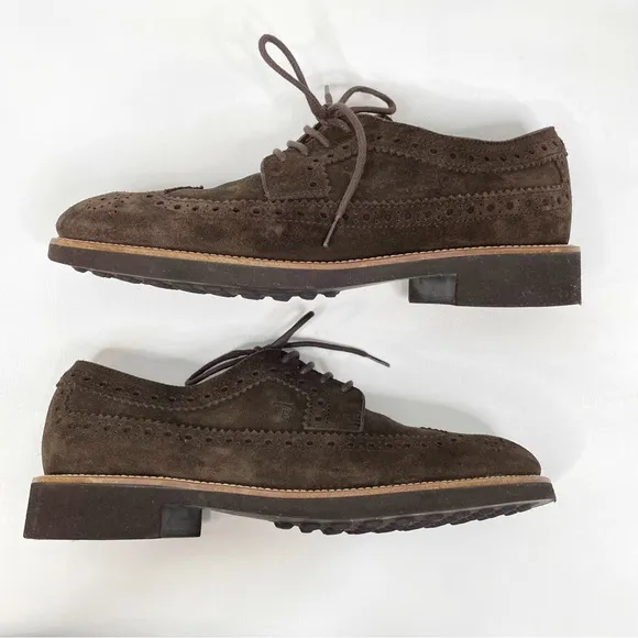 Tod’s Derby Lace-Up Shoes Brown Suede US Mens SZ 6