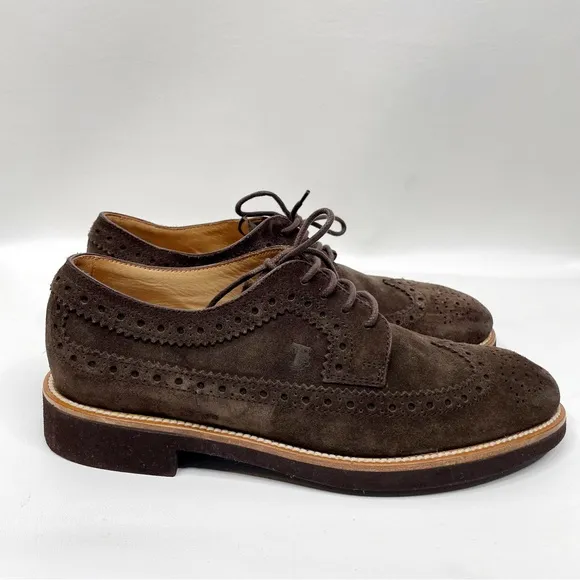 Tod’s Derby Lace-Up Shoes Brown Suede US Mens SZ 6