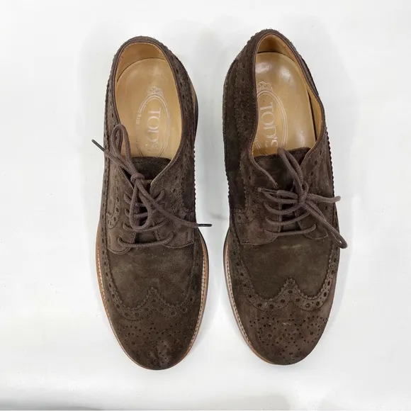 Tod’s Derby Lace-Up Shoes Brown Suede US Mens SZ 6