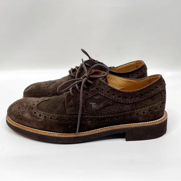 Tod’s Derby Lace-Up Shoes Brown Suede US Mens SZ 6