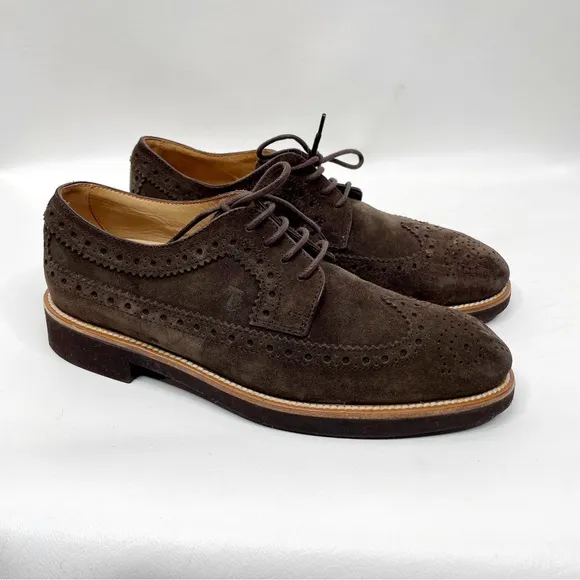Tod’s Derby Lace-Up Shoes Brown Suede US Mens SZ 6