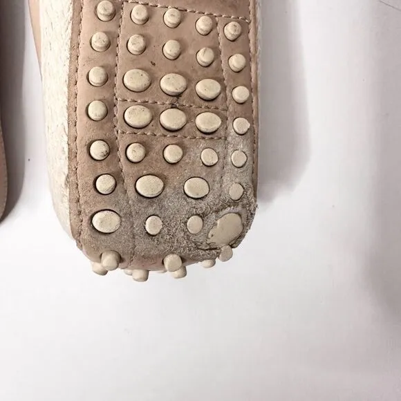TOD'S Gommino Espadrille Driving Shoes Women 38.5 Beige Gold Loafers Leather