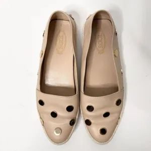 TOD'S Gommino Espadrille Driving Shoes Women 38.5 Beige Gold Loafers Leather