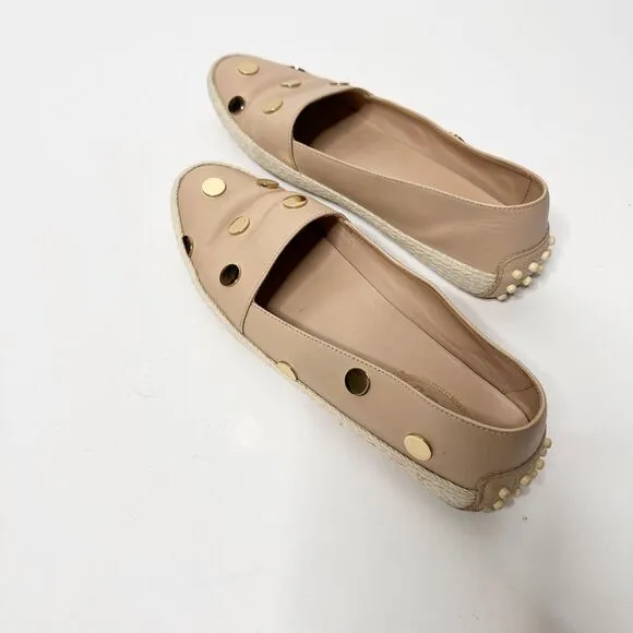 TOD'S Gommino Espadrille Driving Shoes Women 38.5 Beige Gold Loafers Leather