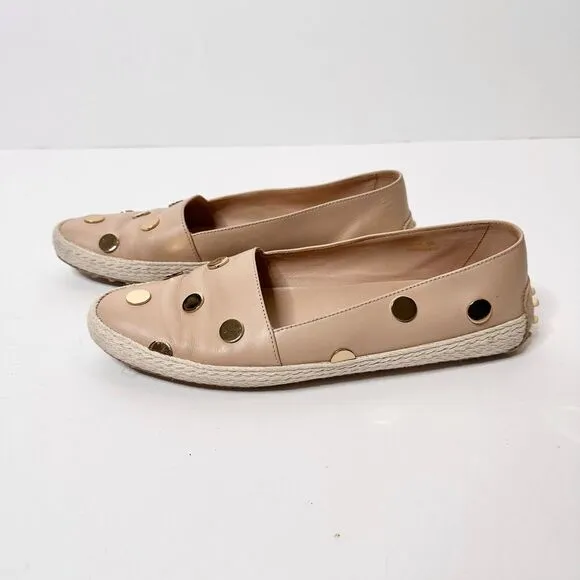 TOD'S Gommino Espadrille Driving Shoes Women 38.5 Beige Gold Loafers Leather