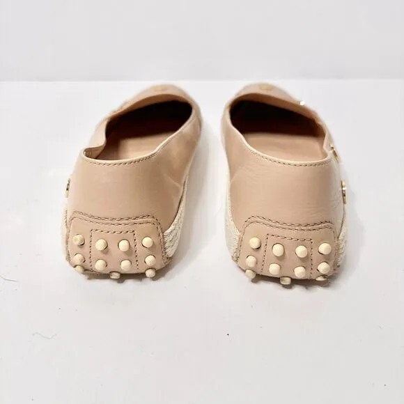 TOD'S Gommino Espadrille Driving Shoes Women 38.5 Beige Gold Loafers Leather