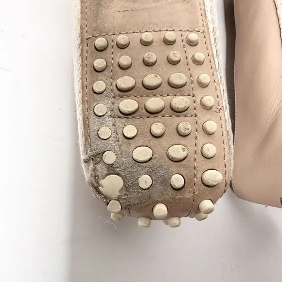 TOD'S Gommino Espadrille Driving Shoes Women 38.5 Beige Gold Loafers Leather