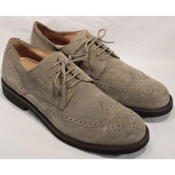 Tod's Men's Grigio Beige Suede Wingtip Derby Lace-up Shoes Size 9M Preppy Italy