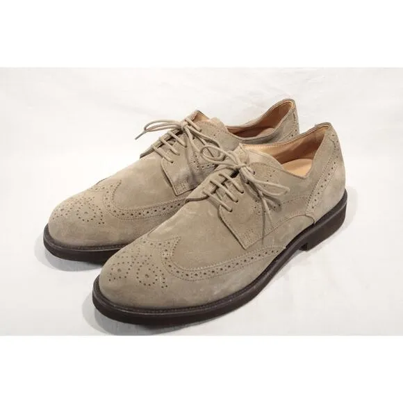 Tod's Men's Grigio Beige Suede Wingtip Derby Lace-up Shoes Size 9M Preppy Italy
