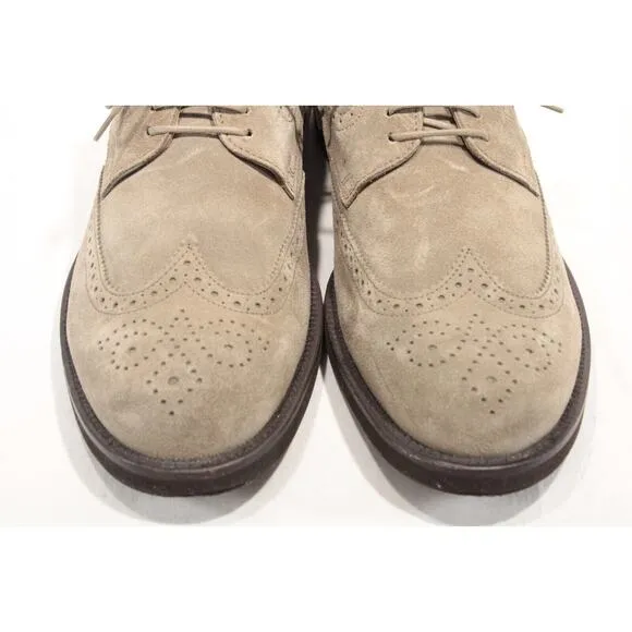 Tod's Men's Grigio Beige Suede Wingtip Derby Lace-up Shoes Size 9M Preppy Italy