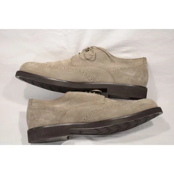 Tod's Men's Grigio Beige Suede Wingtip Derby Lace-up Shoes Size 9M Preppy Italy