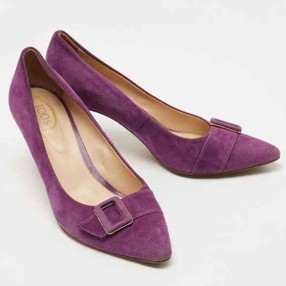 Tod's Purple Suede Buckle Pumps Size 39.5