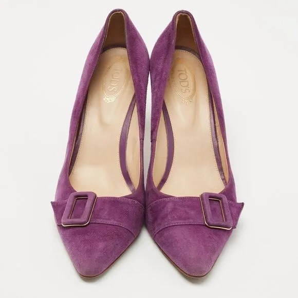 Tod's Purple Suede Buckle Pumps Size 39.5