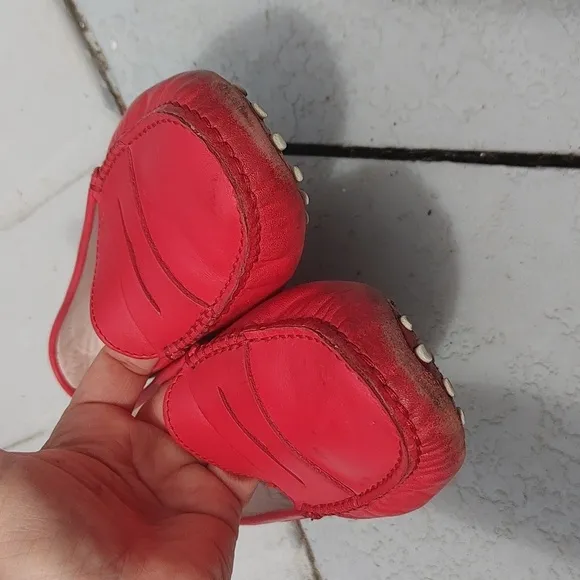 TOD'S Red leather soft big girls loafers 34.5 4.5 US