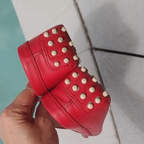 TOD'S Red leather soft big girls loafers 34.5 4.5 US