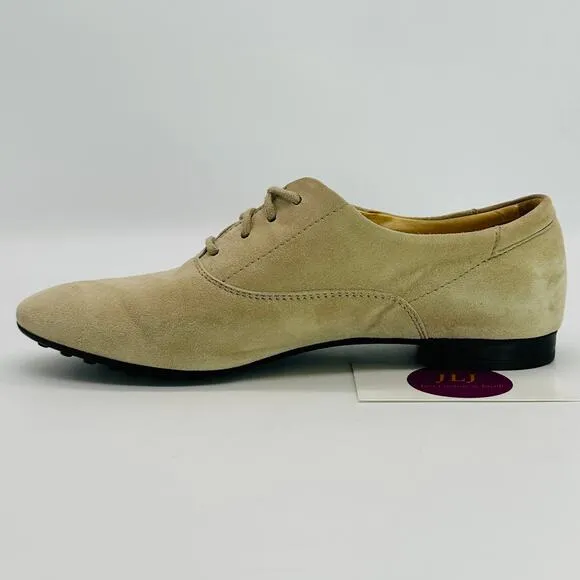 Tod's Women's Beige Suede Lace Up Italian Oxford Shoes Size 36.5 EU/ 6.5 US