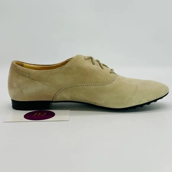 Tod's Women's Beige Suede Lace Up Italian Oxford Shoes Size 36.5 EU/ 6.5 US