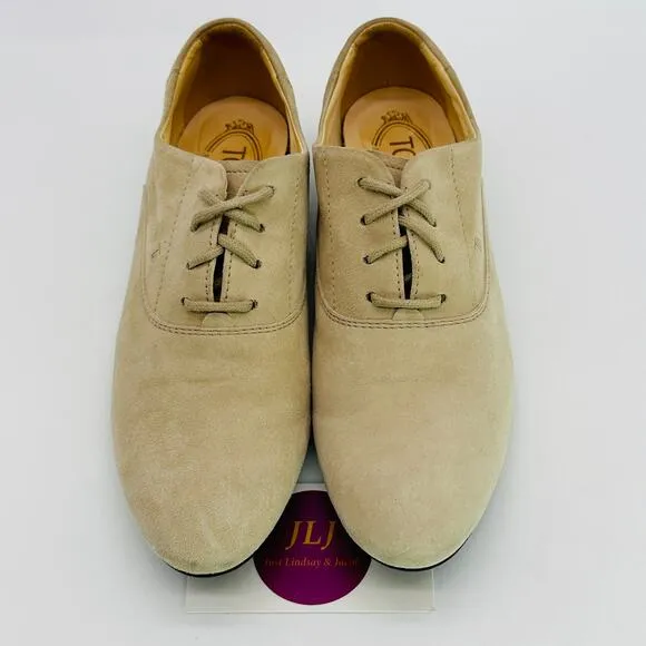 Tod's Women's Beige Suede Lace Up Italian Oxford Shoes Size 36.5 EU/ 6.5 US