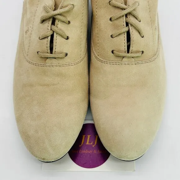 Tod's Women's Beige Suede Lace Up Italian Oxford Shoes Size 36.5 EU/ 6.5 US